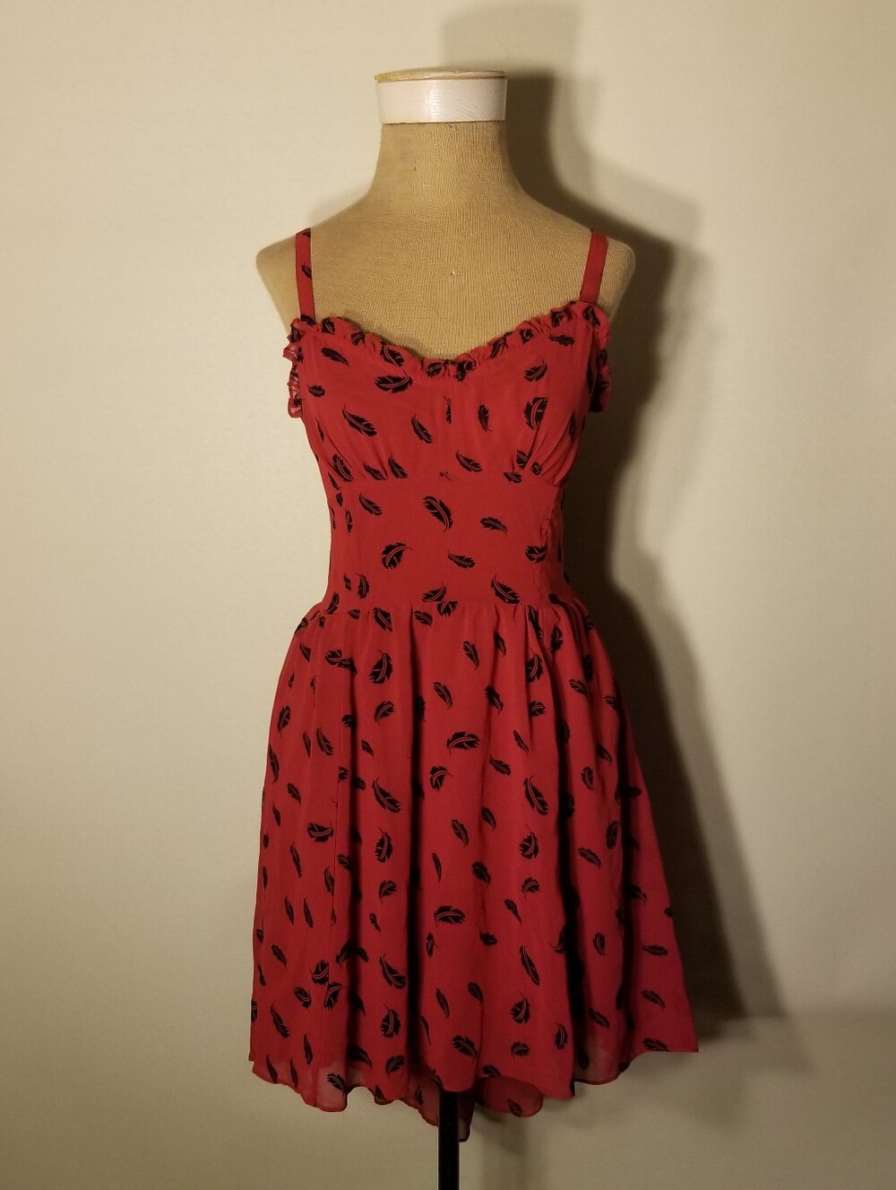 Royal Bones Red Feather Print Hi-Low Dress Size Small